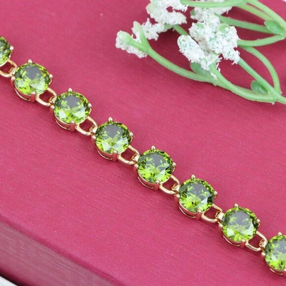 "Green Crystal Rose Gold Bracelet with Round Stones, XPBL1028 - Picture 12 of 12